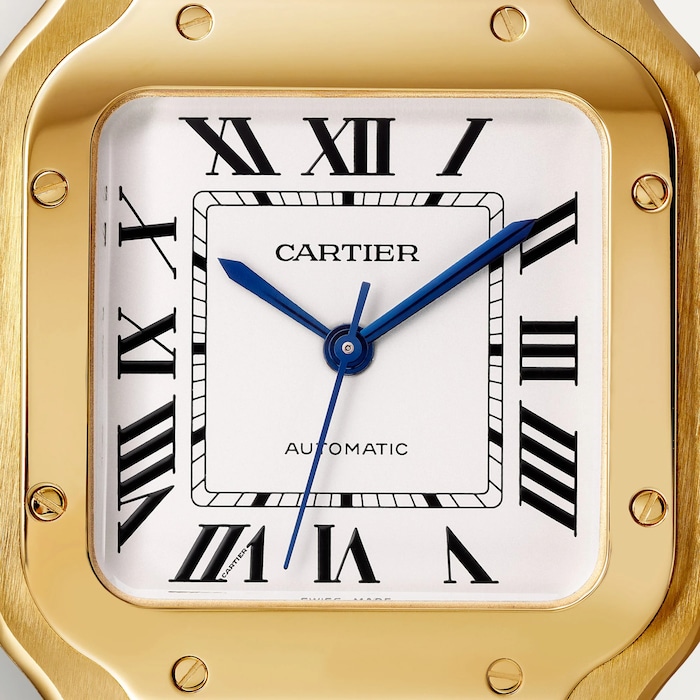 Cartier Santos De Cartier Watch Medium Model, Automatic Movement, Yellow Gold, Interchangeable Metal And Leather Bracelets