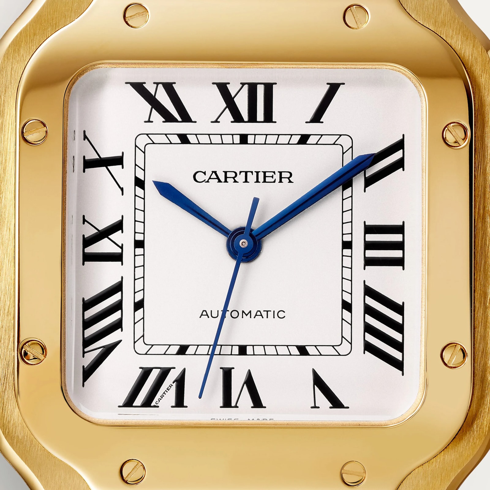 Cartier Santos De Cartier Watch Medium Model, Automatic Movement, Yellow Gold, Interchangeable Metal And Leather Bracelets