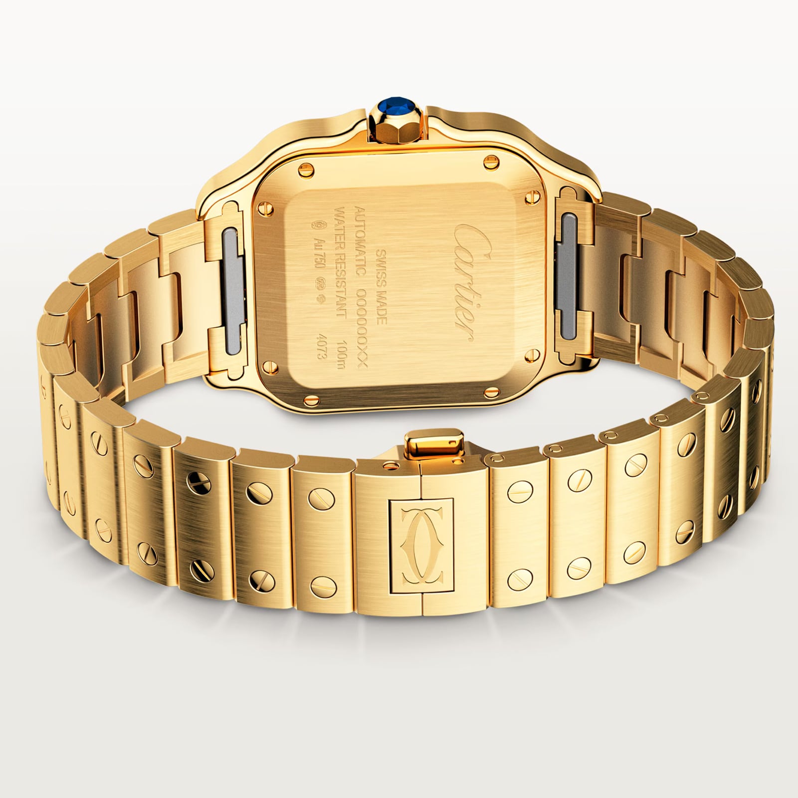 Cartier Santos De Cartier Watch Medium Model, Automatic Movement, Yellow Gold, Interchangeable Metal And Leather Bracelets