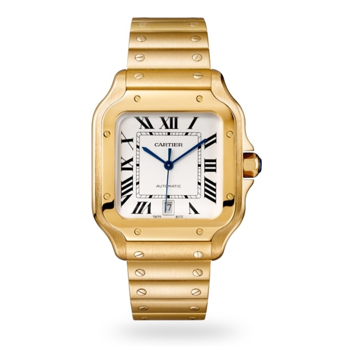 Cartier Santos De Cartier Watch Large Model, Automatic Movement, Yellow Gold, Interchangeable Metal And Leather Bracelets