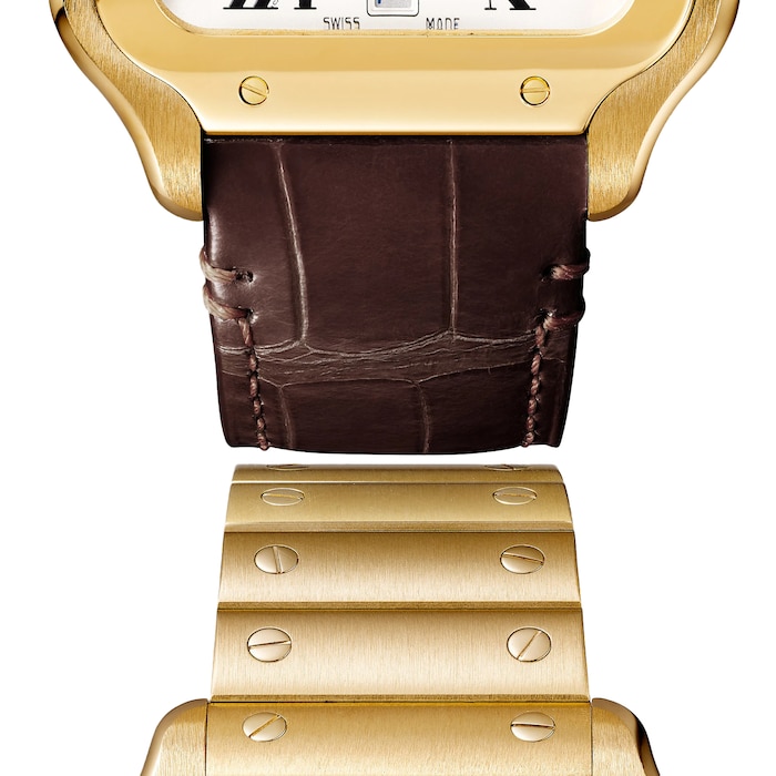 Cartier Santos De Cartier Watch Large Model, Automatic Movement, Yellow Gold, Interchangeable Metal And Leather Bracelets