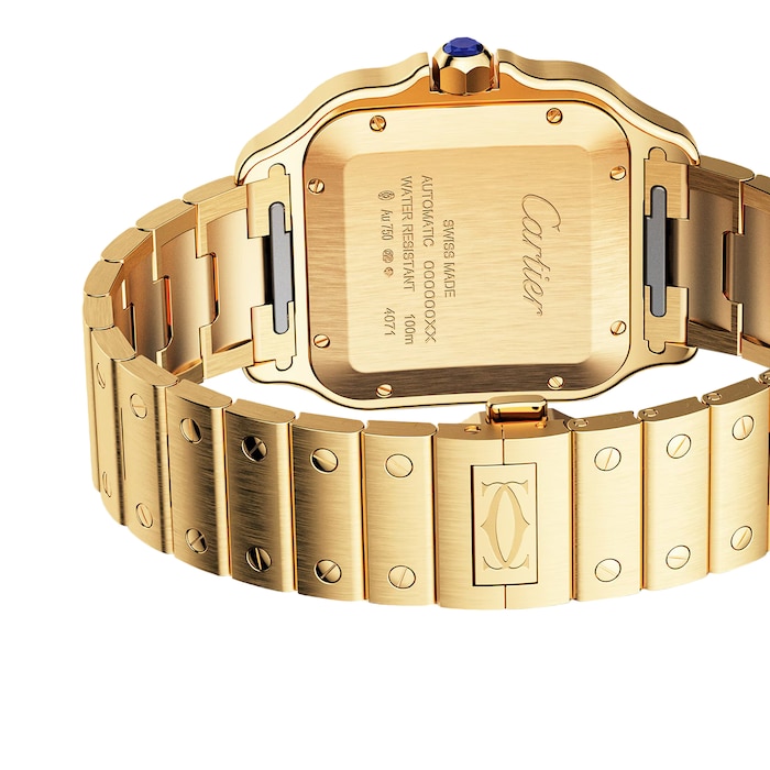 Cartier Santos De Cartier Watch Large Model, Automatic Movement, Yellow Gold, Interchangeable Metal And Leather Bracelets