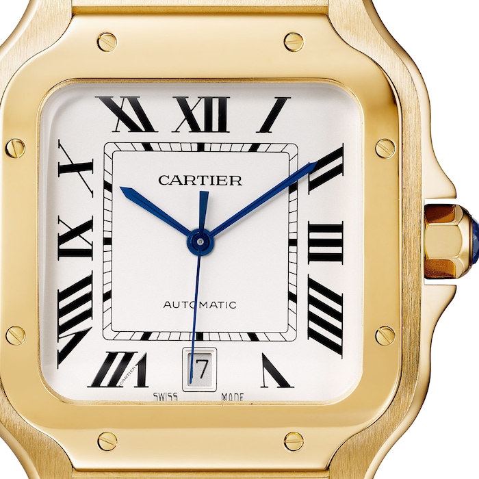 Cartier Santos De Cartier Watch Large Model, Automatic Movement, Yellow Gold, Interchangeable Metal And Leather Bracelets