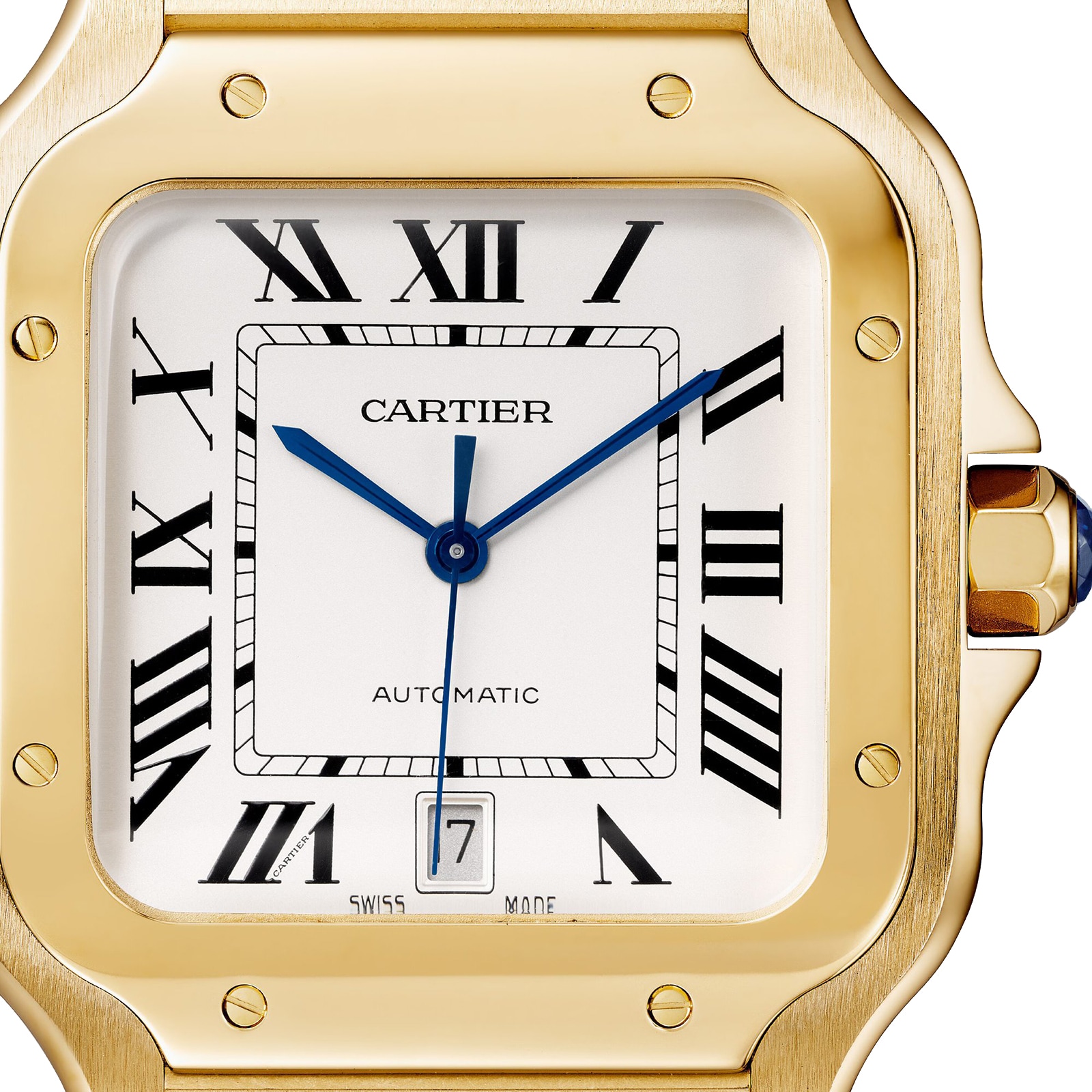 Cartier Santos De Cartier Watch Large Model, Automatic Movement, Yellow Gold, Interchangeable Metal And Leather Bracelets