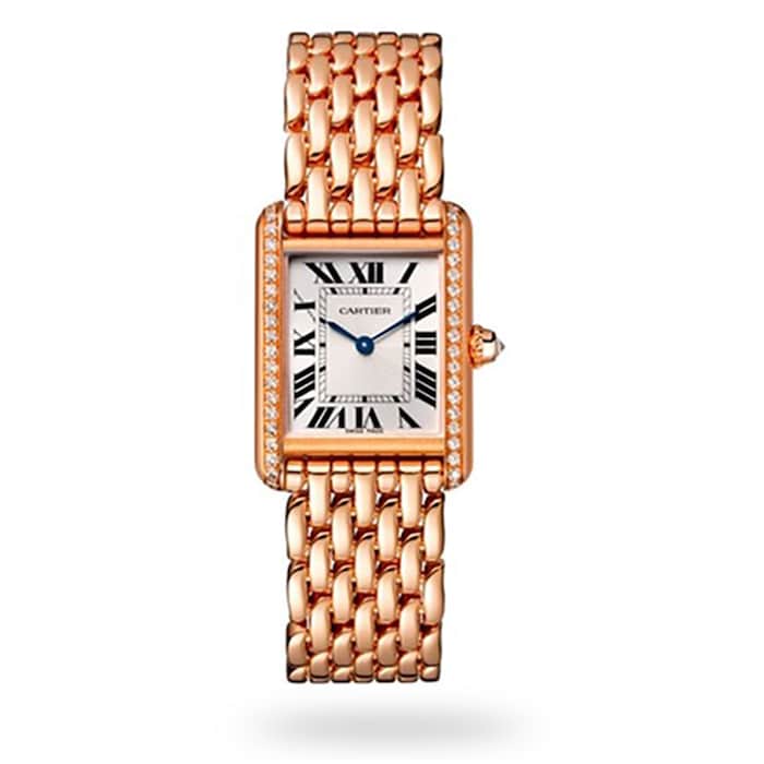 Cartier Tank Louis Cartier Watch Small Model, Hand-Wound Mechanical Movement, Rose Gold, Diamonds