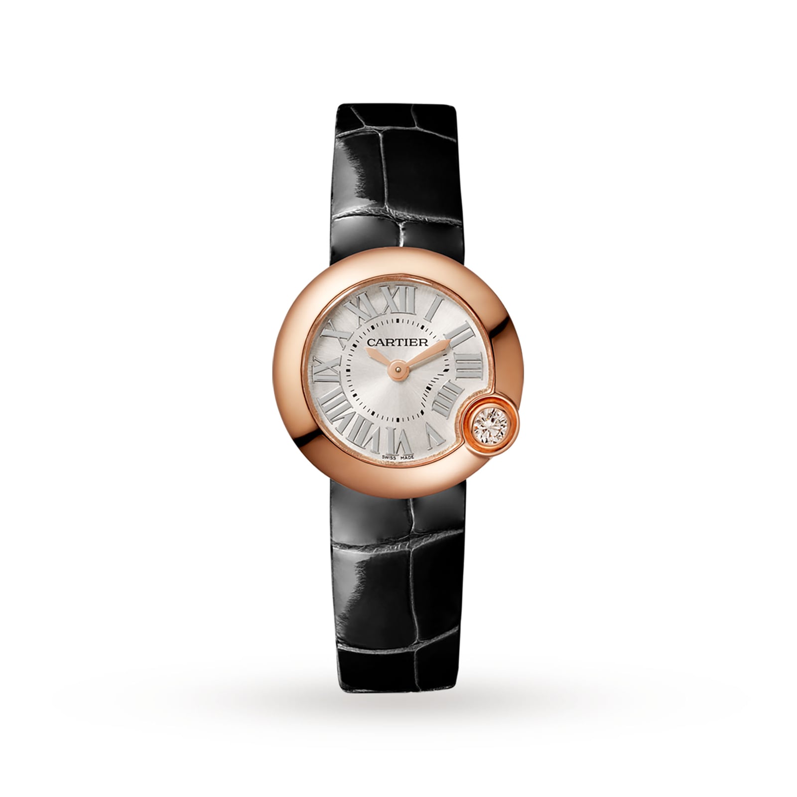 Cartier Ballon Blanc De Watch, 26mm, Rose Gold, Diamond, Leather