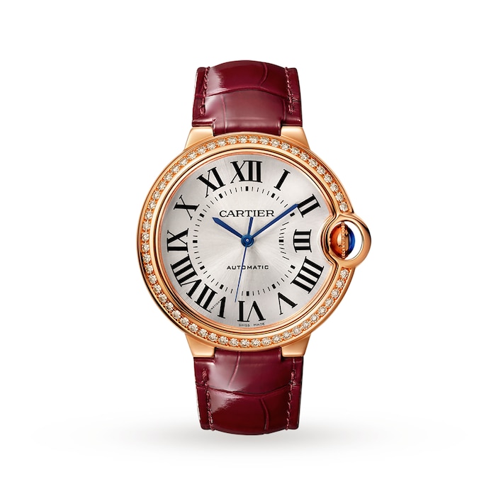 Cartier Ballon Bleu De Watch, 36mm, Rose Gold, Diamonds, Leather