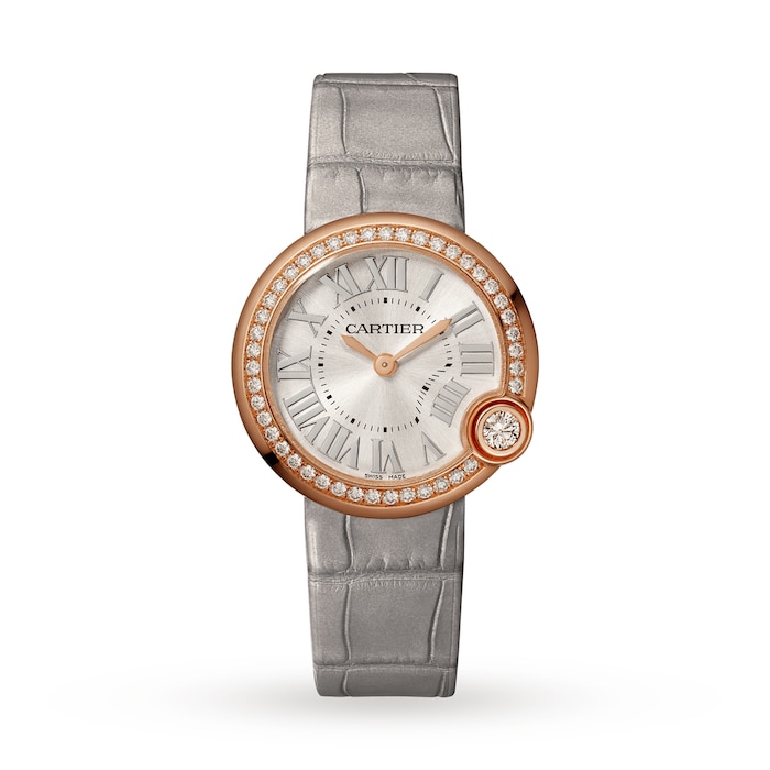 Cartier Ballon Blanc De Cartier Watch 30mm, Quartz Movement, Rose Gold, Diamonds, Leather