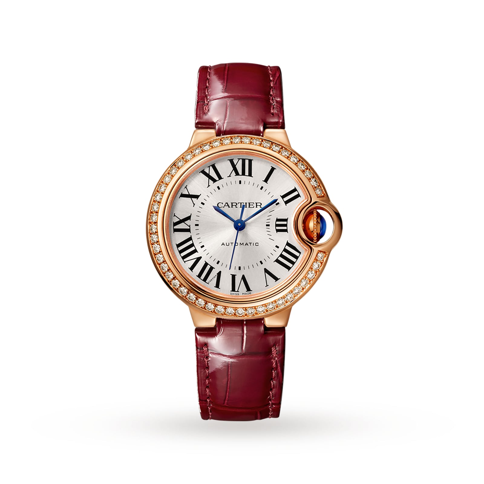 Cartier Ballon Bleu De Watch, 33mm, Rose Gold, Diamonds, Leather