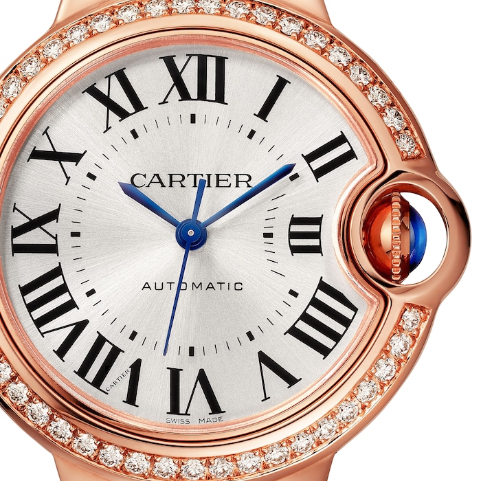 Cartier Ballon Bleu De Watch, 33mm, Rose Gold, Diamonds, Leather