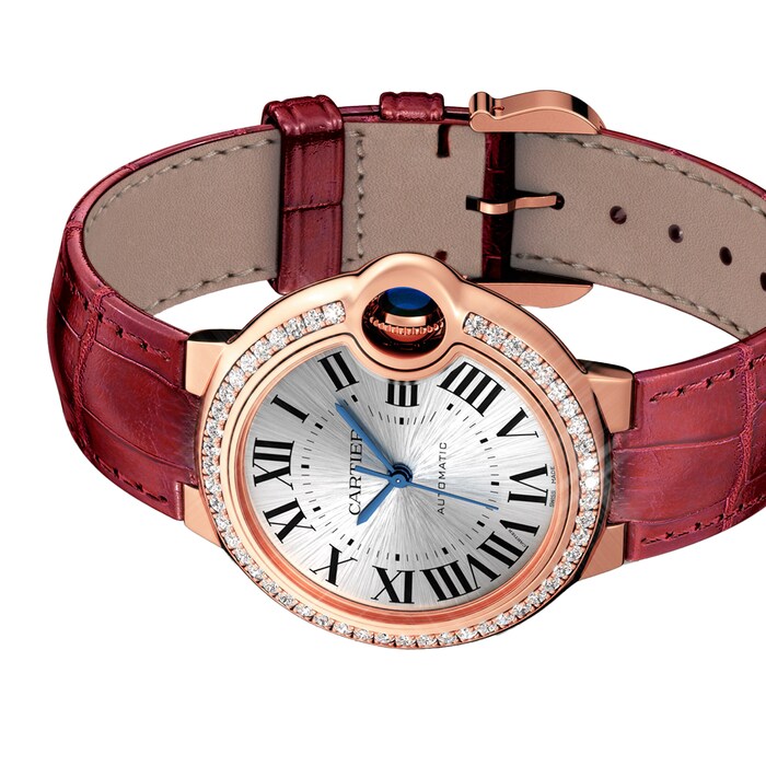 Cartier Ballon Bleu De Watch, 33mm, Rose Gold, Diamonds, Leather