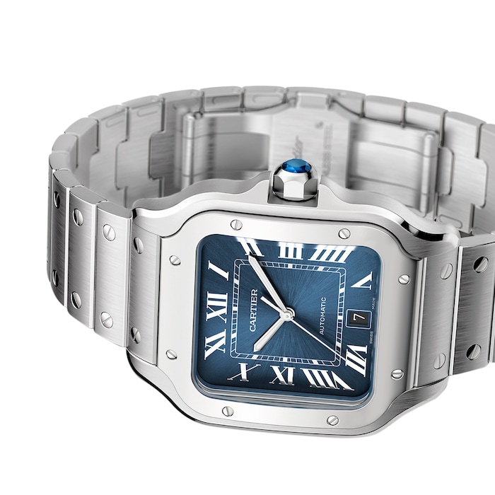 Cartier Santos De Cartier Watch, Large Model, Automatic Movement, Steel, Interchangeable Metal And Leather Bracelets