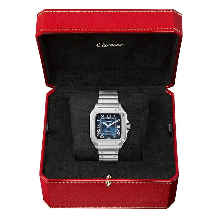 Cartier Santos De Cartier Watch, Large Model, Automatic Movement, Steel, Interchangeable Metal And Leather Bracelets