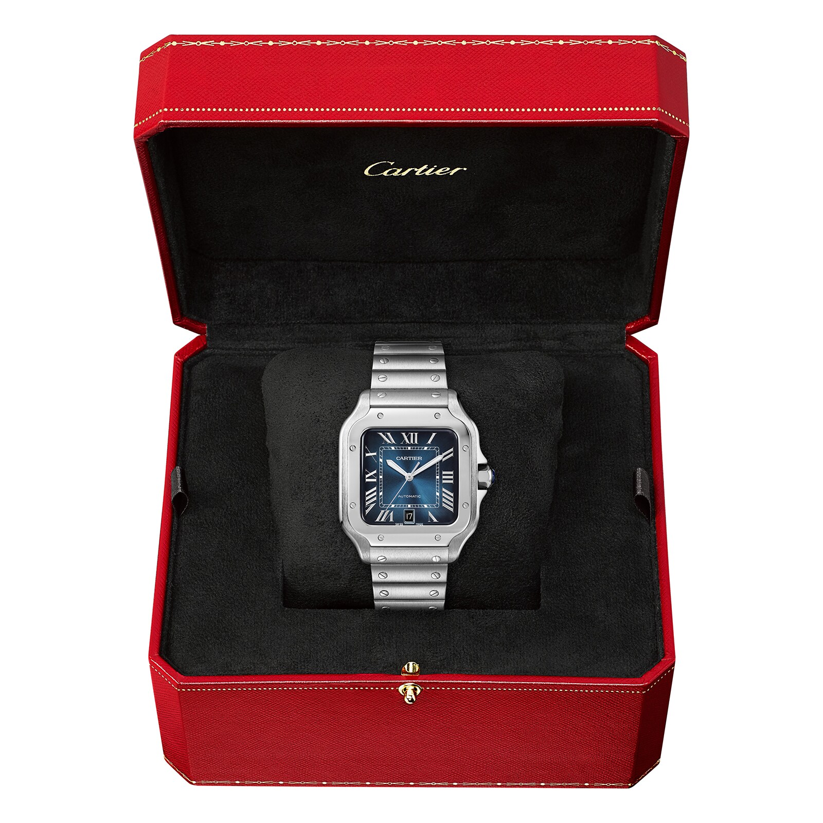 Cartier Santos De Cartier Watch, Large Model, Automatic Movement, Steel, Interchangeable Metal And Leather Bracelets