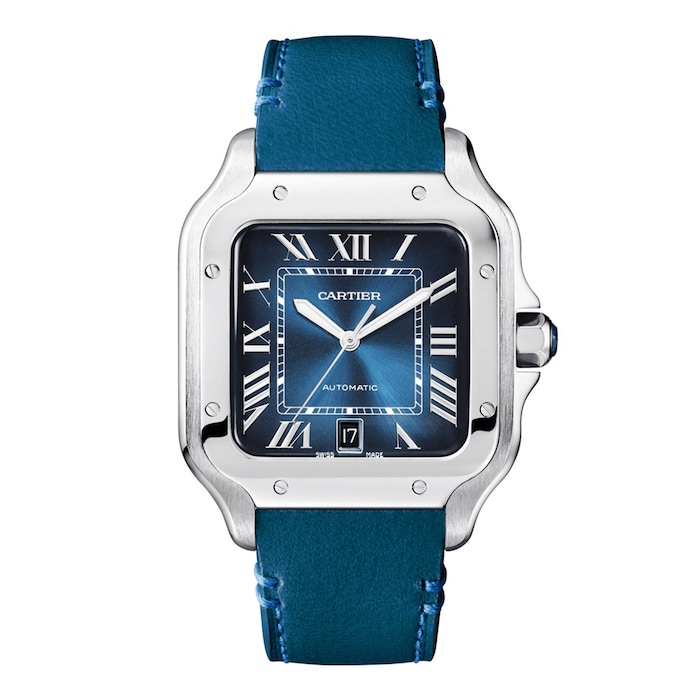 Cartier Santos De Cartier Watch, Large Model, Automatic Movement, Steel, Interchangeable Metal And Leather Bracelets