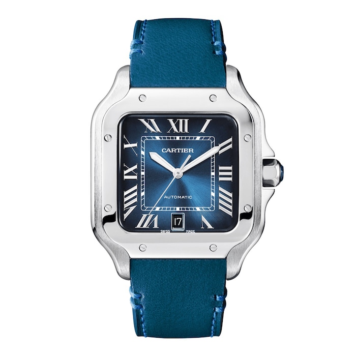 Cartier  Santos de Cartier watch, Large model, automatic movement, steel, interchangeable metal and leather bracelets