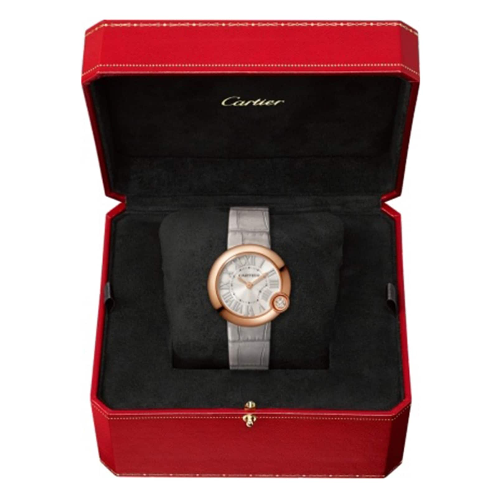 Cartier Ballon Blanc De Watch 30mm Rose Gold Diamond Leather