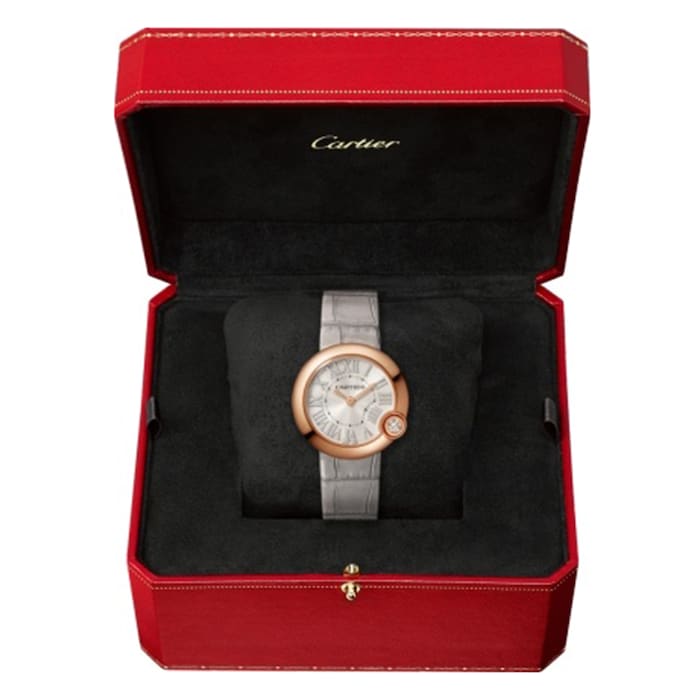 Cartier Ballon Blanc De Watch, 30mm, Rose Gold, Diamond, Leather