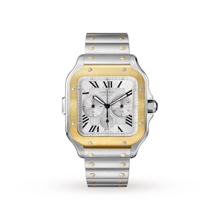 Cartier Santos De Cartier Chronograph Watch Extra-Large Model, Automatic Movement, Yellow Gold, Steel, Interchangeable Metal And Rubber Bracelets
