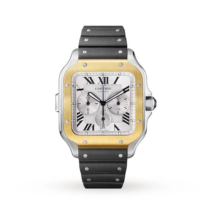 Cartier Santos De Cartier Chronograph Watch Extra-large Model, Automatic Movement, Yellow Gold, Steel, Interchangeable Metal And Rubber Bracelets