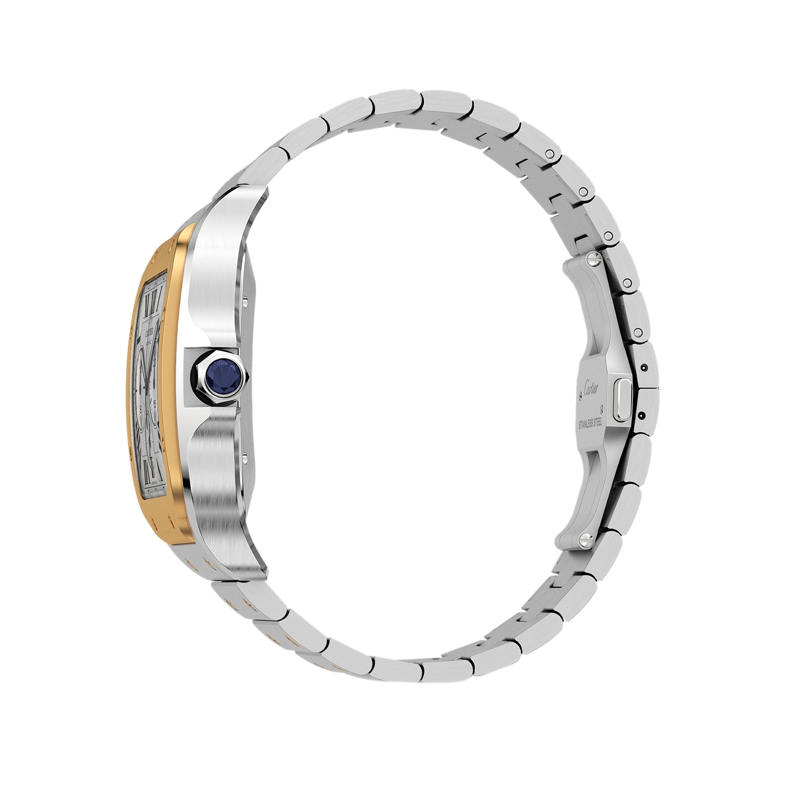 Cartier Santos De Cartier Chronograph Watch Extra-Large Model, Automatic Movement, Yellow Gold, Steel, Interchangeable Metal And Rubber Bracelets