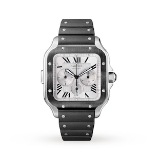 Cartier Santos De Cartier Chronograph Watch Extra-Large Model, Automatic Movement, Steel, ADLC, Interchangeable Rubber And Leather Bracelets