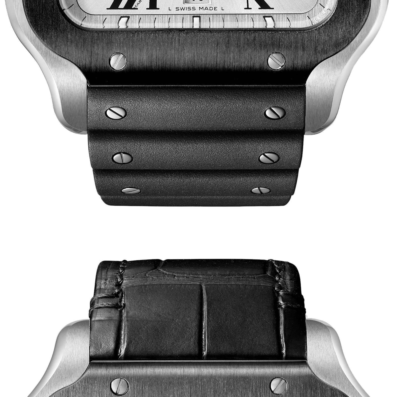 Cartier Santos De Cartier Chronograph Watch Extra-Large Model, Automatic Movement, Steel, ADLC, Interchangeable Rubber And Leather Bracelets