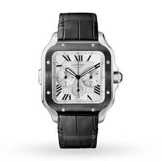Cartier Santos De Cartier Chronograph Watch Extra-Large Model, Automatic Movement, Steel, ADLC, Interchangeable Rubber And Leather Bracelets Cartier Santos De Cartier Chronograph Watch Extra-Large Model, Automatic Movement, Steel, ADLC, Interchangeable Rubber And Leather Bracelets