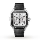 Cartier Santos De Cartier Chronograph Watch Extra-Large Model, Automatic Movement, Steel, ADLC, Interchangeable Rubber And Leather Bracelets