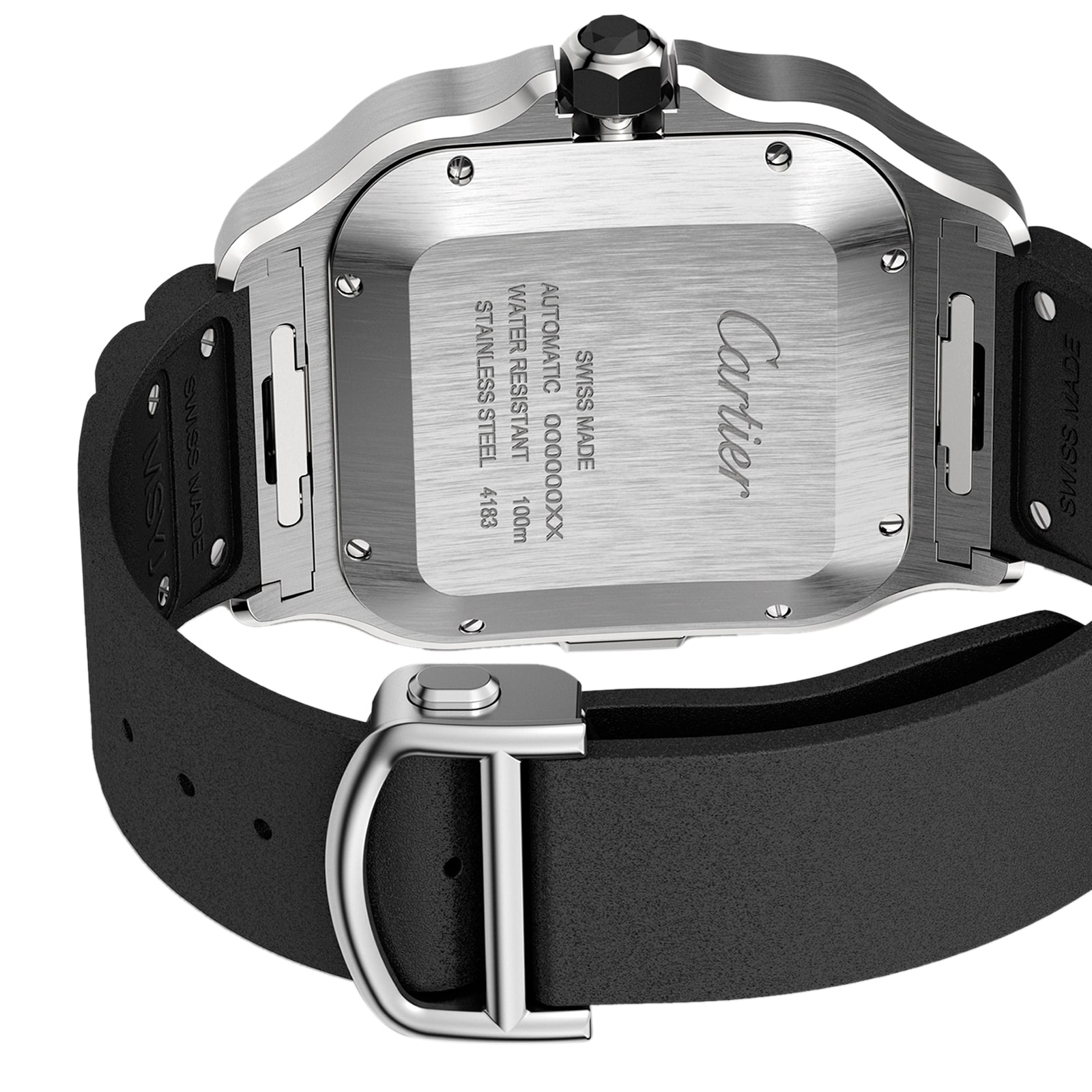 Cartier Santos De Cartier Chronograph Watch Extra-Large Model, Automatic Movement, Steel, ADLC, Interchangeable Rubber And Leather Bracelets