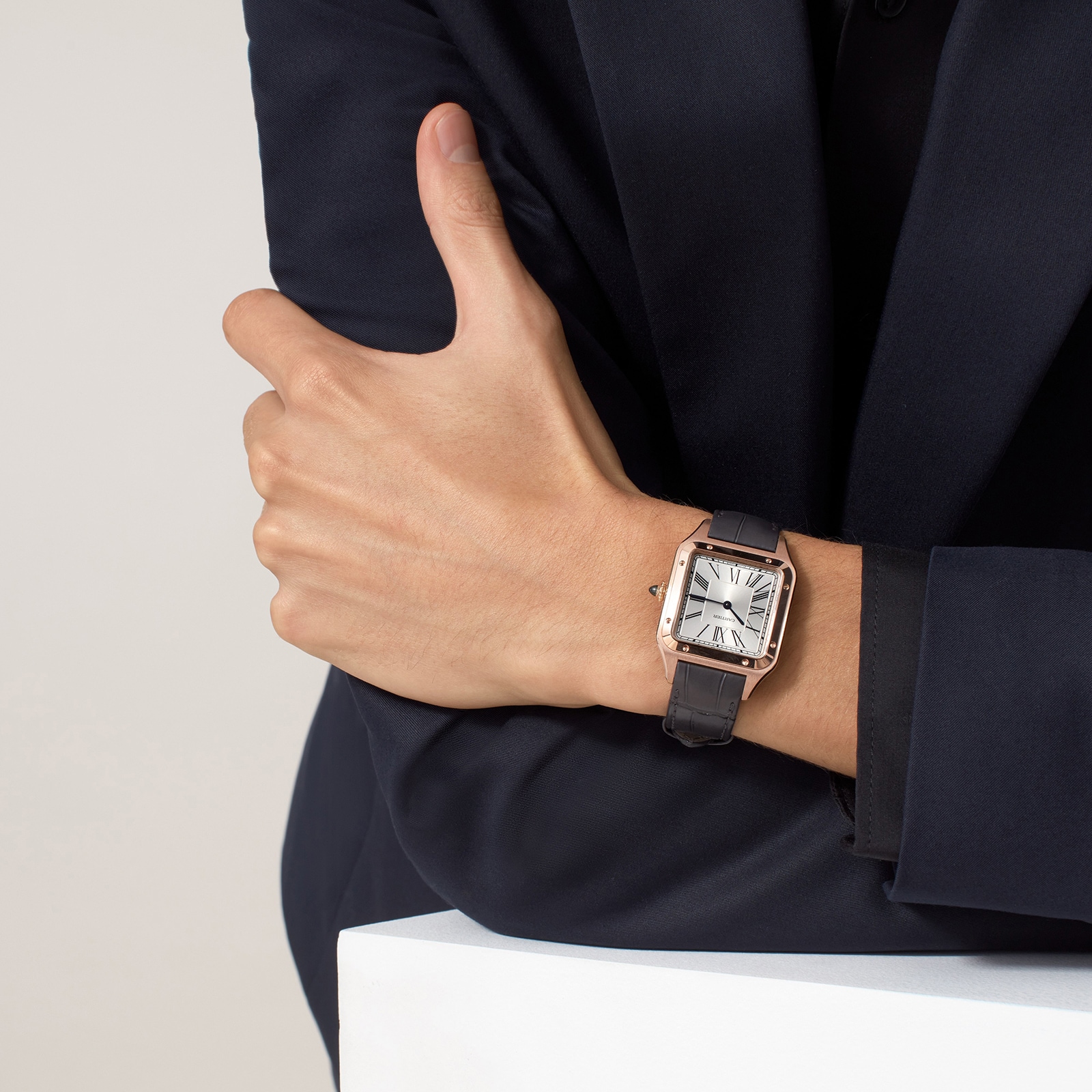 Cartier Santos-Dumont Watch Large Model, Quartz Movement, Rose Gold, Leather