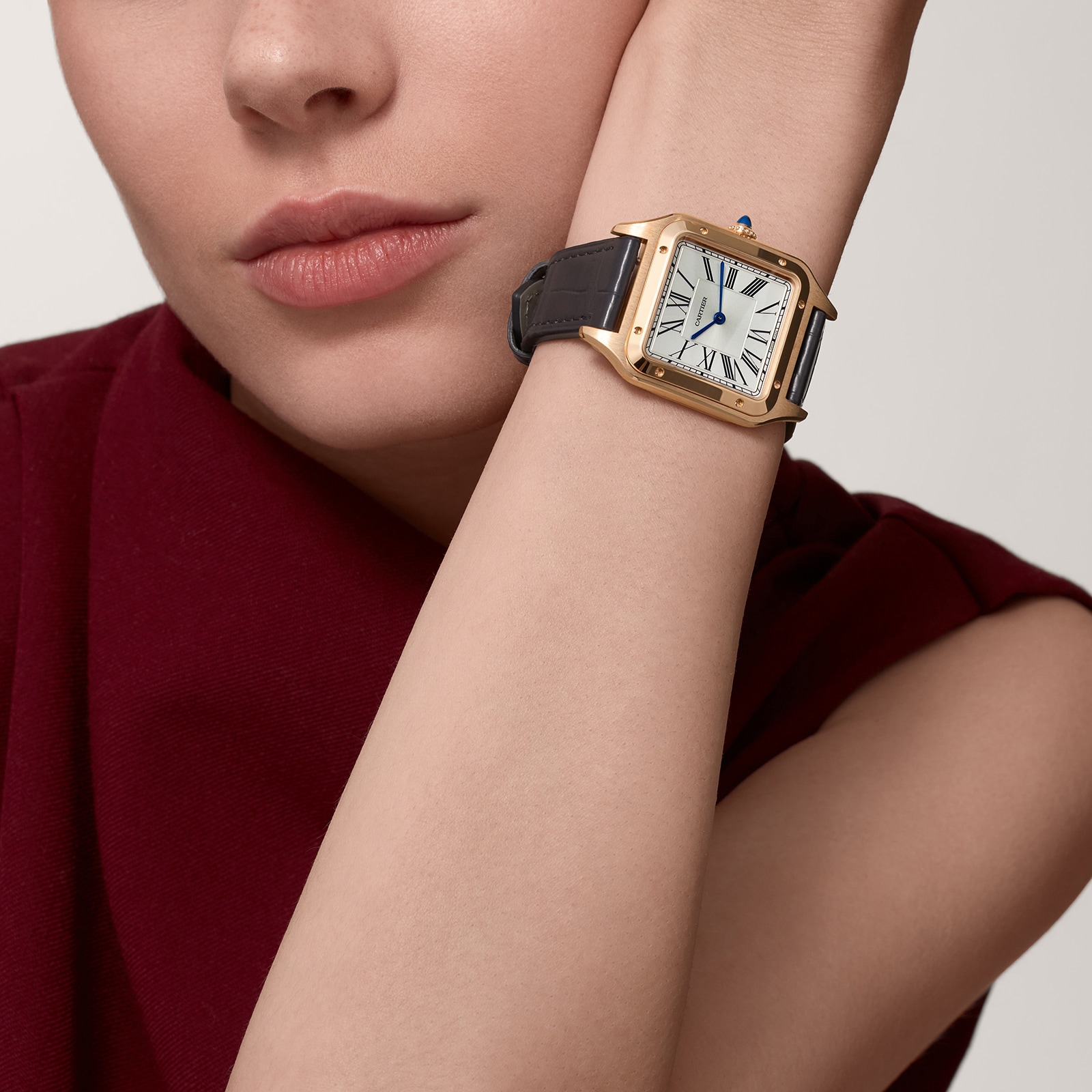 Cartier Santos-Dumont Watch Large Model, Quartz Movement, Rose Gold, Leather