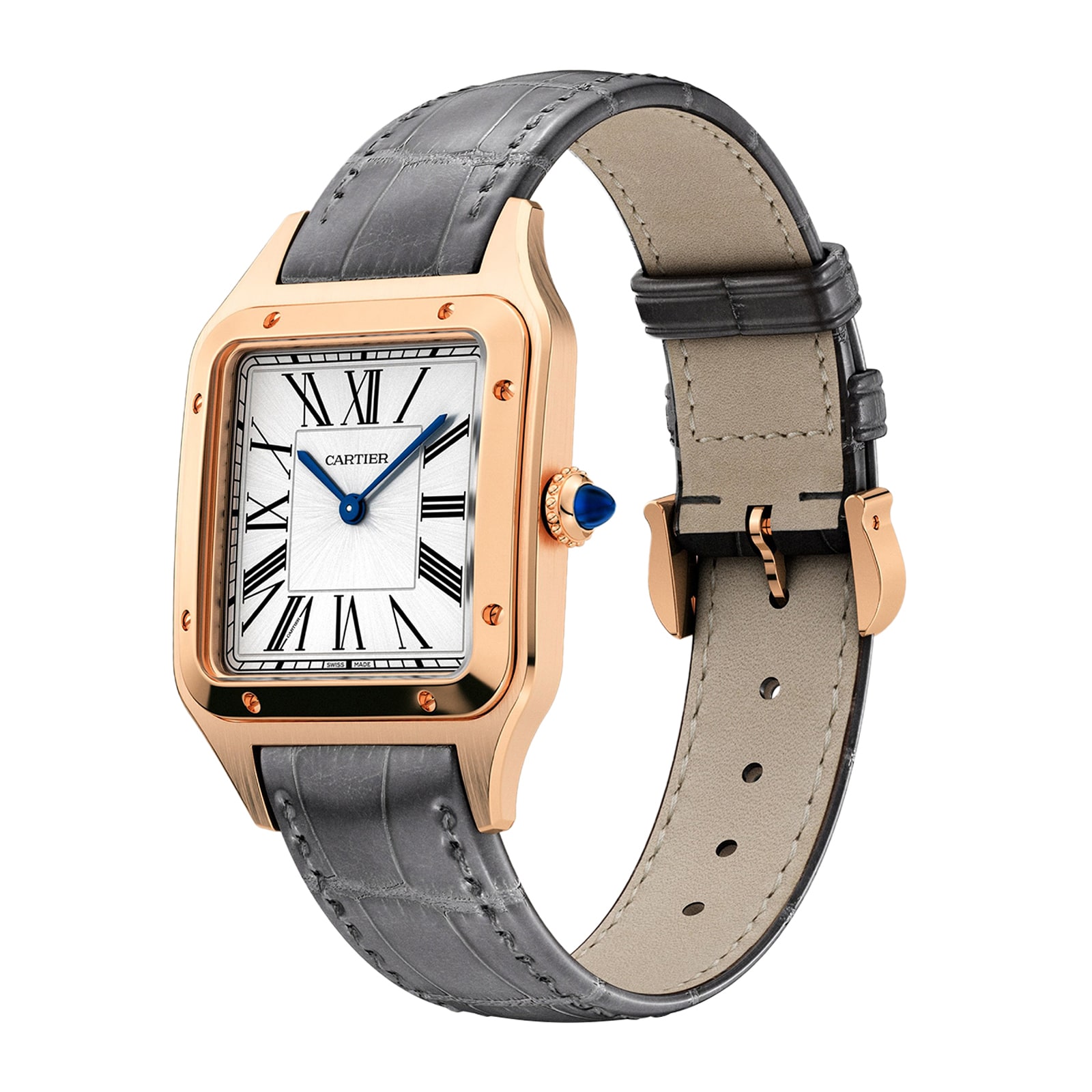 Cartier Santos-Dumont Watch Large Model, Quartz Movement, Rose Gold, Leather