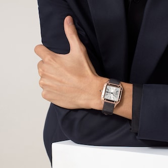 Cartier Santos-Dumont Watch Large Model, Quartz Movement, Rose Gold, Leather