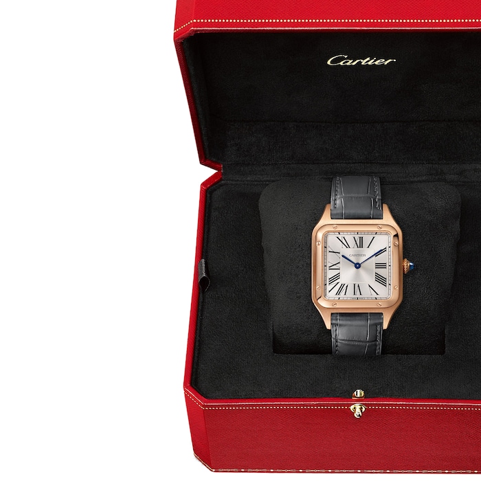 Cartier Santos-Dumont Watch Large Model, Quartz Movement, Rose Gold, Leather