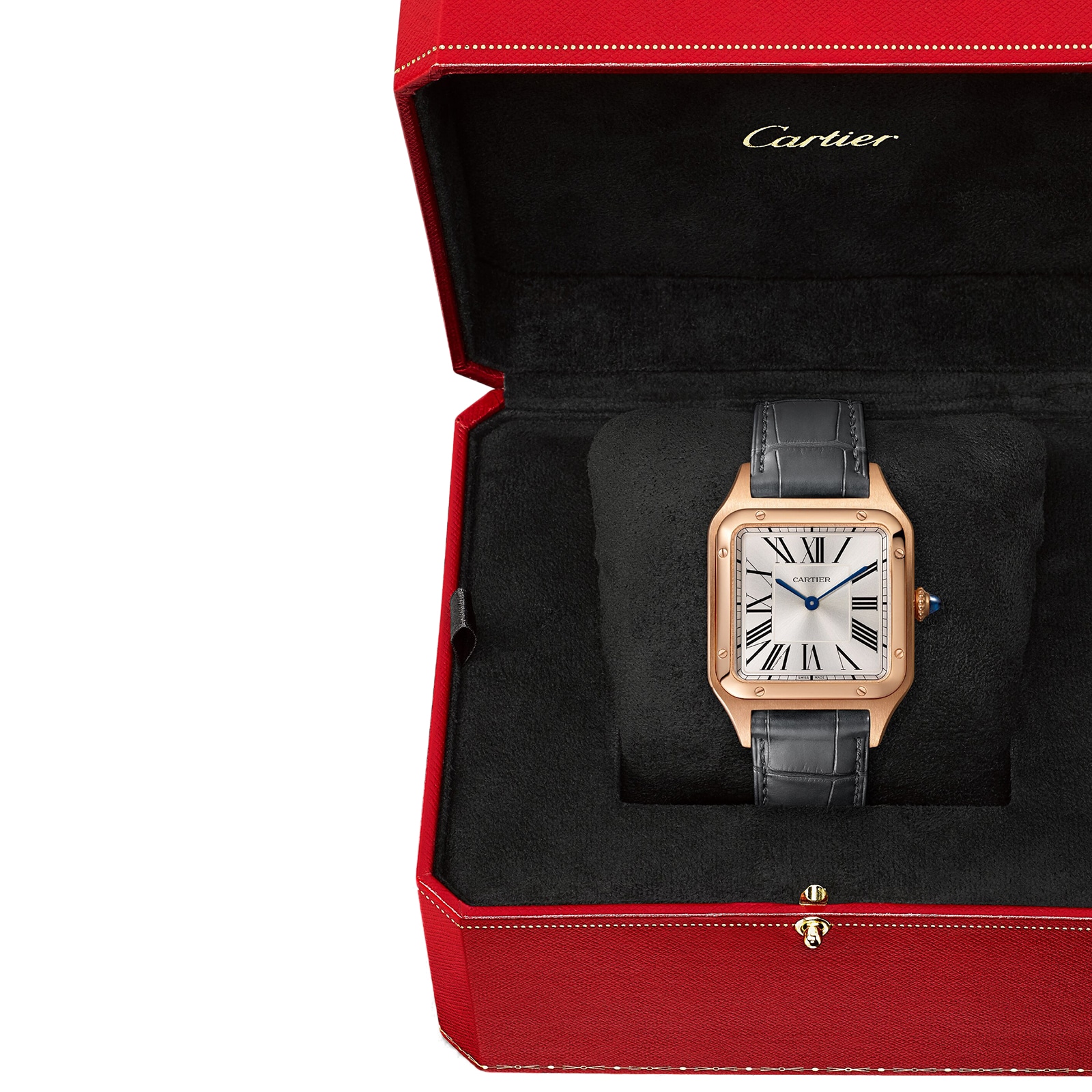Cartier Santos-Dumont Watch Large Model, Quartz Movement, Rose Gold, Leather