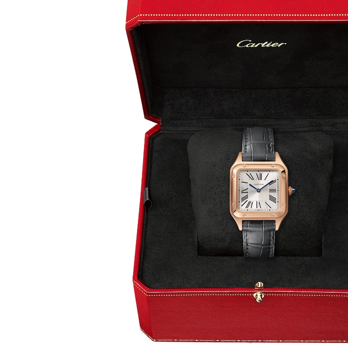 Cartier Santos-Dumont Watch Small Model, Quartz Movement, Rose Gold, Leather