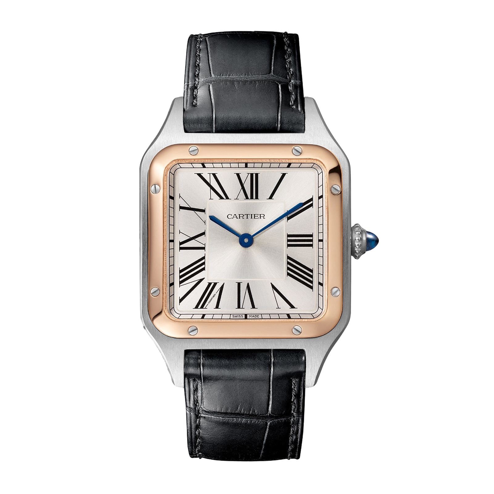 Cartier Santos-Dumont Watch Large Model, Quartz Movement, Pink Gold, Steel,  Leather W2SA0011 | Watches Of Switzerland UK