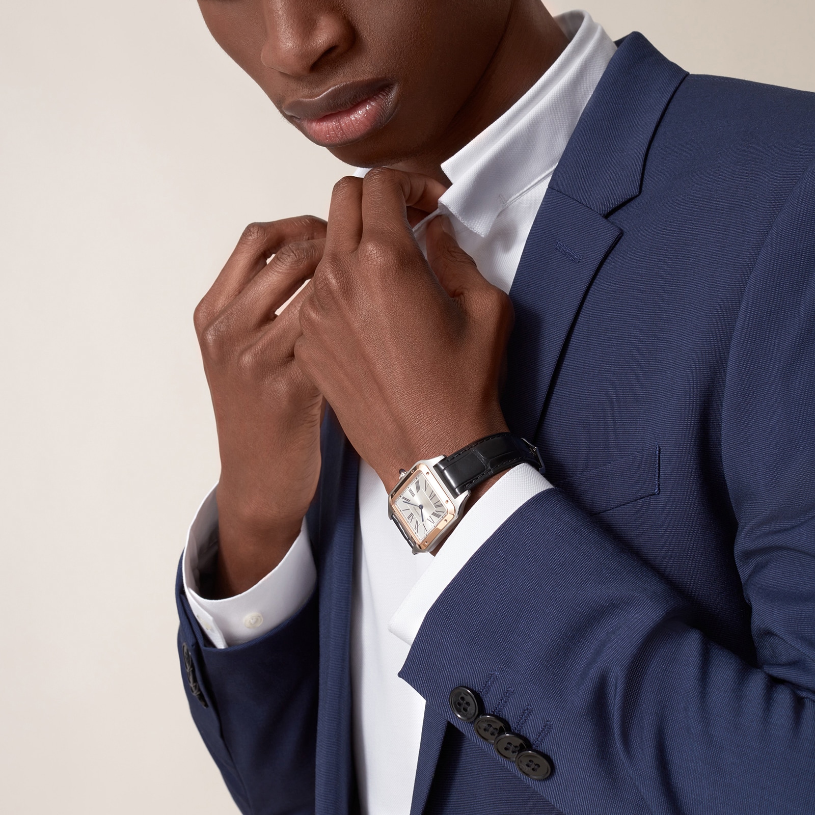 Cartier Santos-Dumont Watch Large Model, Quartz Movement, Rose Gold, Steel, Leather Cartier Santos-Dumont Watch Large Model, Quartz Movement, Rose Gold, Steel, Leather