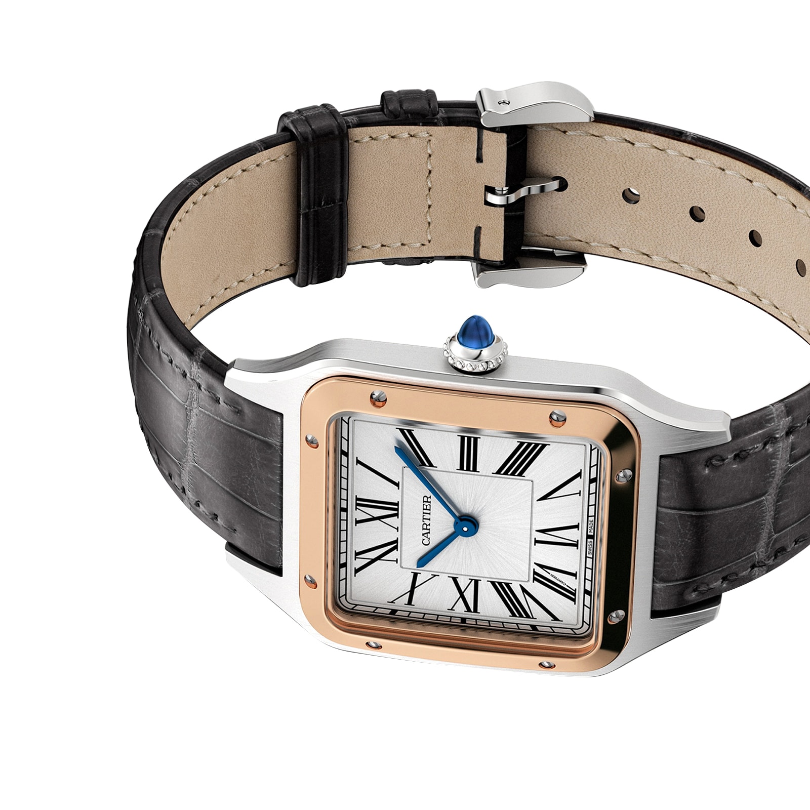 Cartier Santos-Dumont Watch Large Model, Quartz Movement, Rose Gold, Steel, Leather