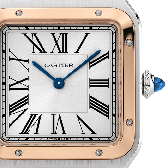 Cartier Santos-Dumont Watch Large Model, Quartz Movement, Rose Gold, Steel, Leather