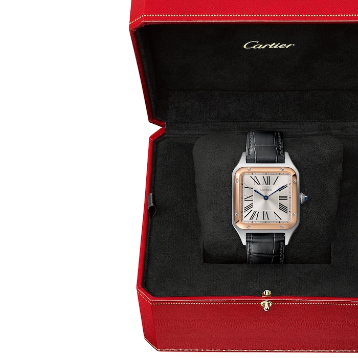 Cartier Santos-Dumont Watch Large Model, Quartz Movement, Rose Gold, Steel, Leather