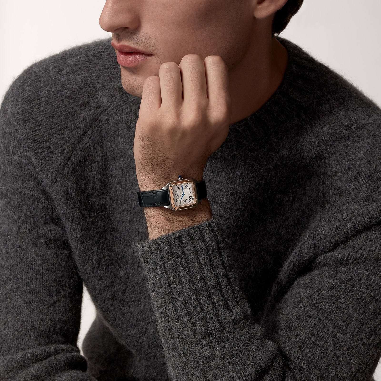 Cartier Santos-Dumont Watch Small Model, Quartz Movement, Pink Gold, Steel, Leather