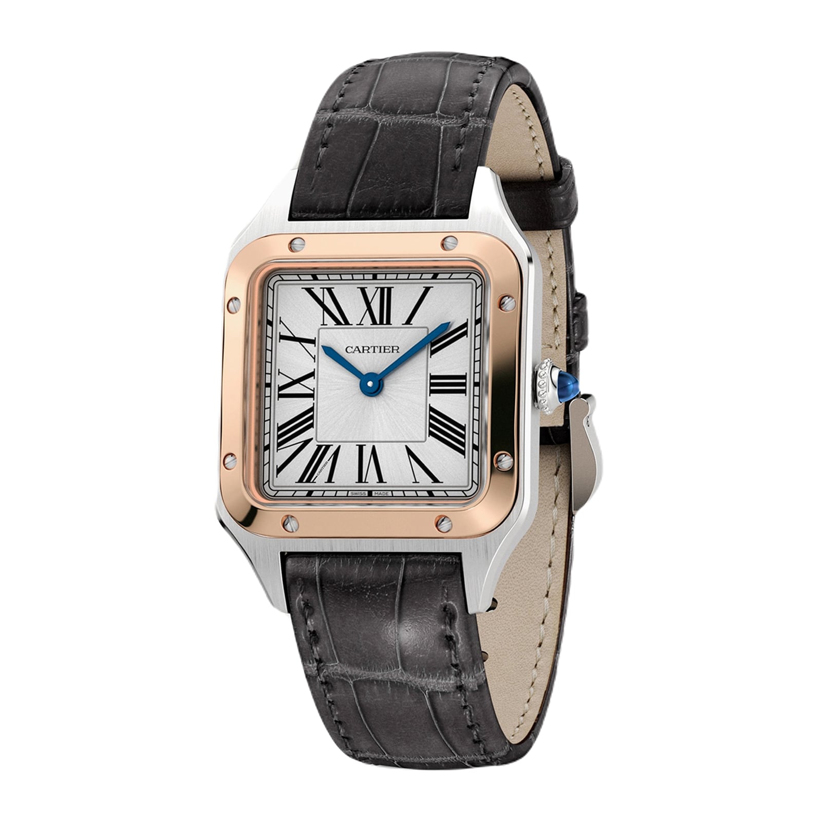 Cartier Santos-Dumont Watch Small Model, Quartz Movement, Pink Gold, Steel, Leather
