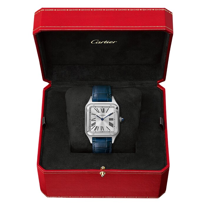 Cartier Santos-Dumont Watch Large Model, Quartz Movement, Steel, Leather