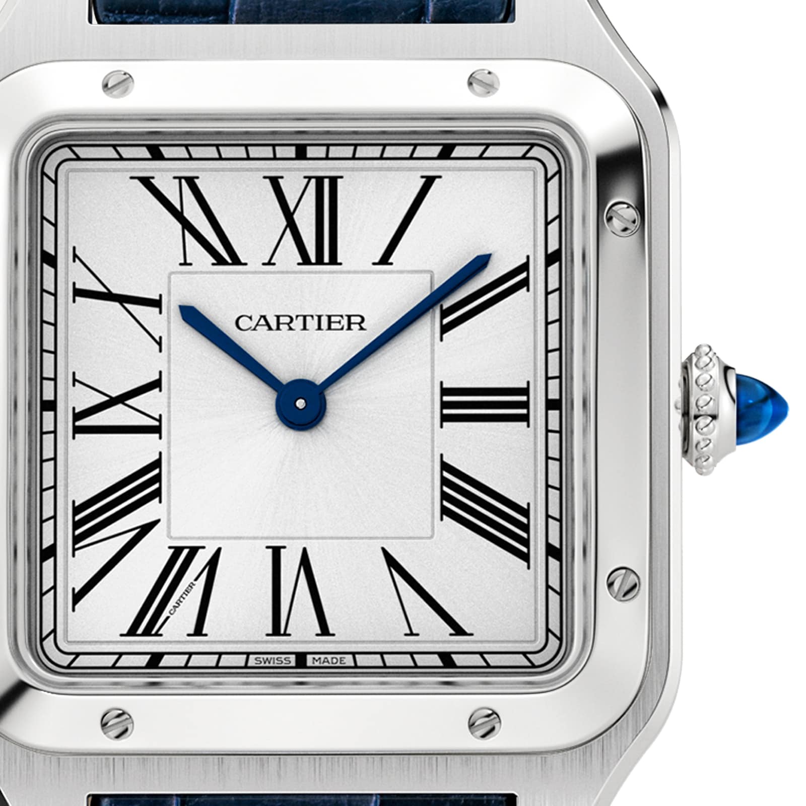 Cartier Santos Dumont Watch Large Model Quartz Movement Steel Leather WSSA0022 Watches Of Switzerland UK