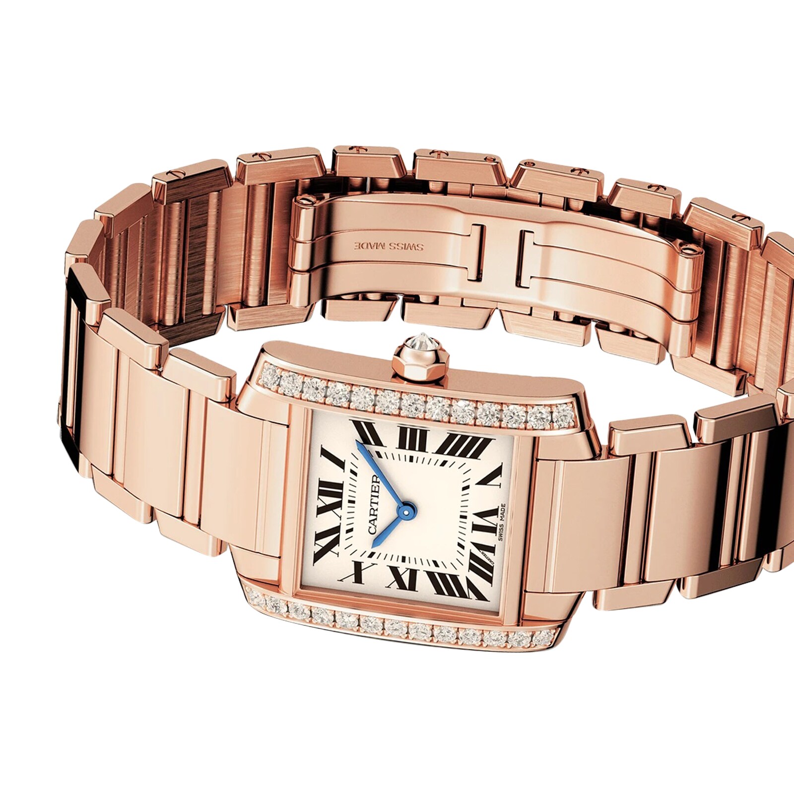 Cartier Tank Française Watch Medium Model, Quartz Movement, Rose Gold, Diamonds
