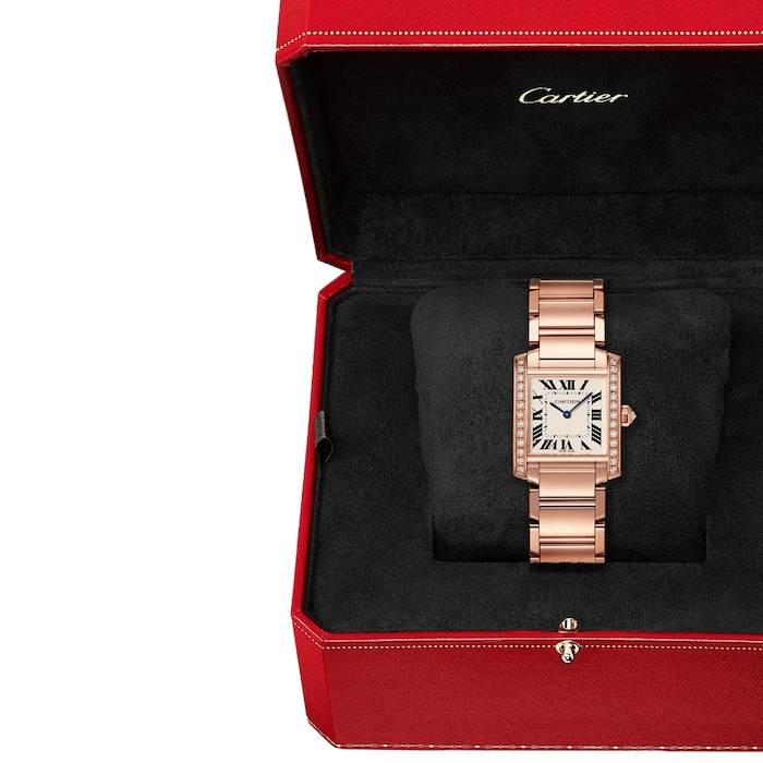 Cartier Tank Française Watch Medium Model, Quartz Movement, Rose Gold, Diamonds