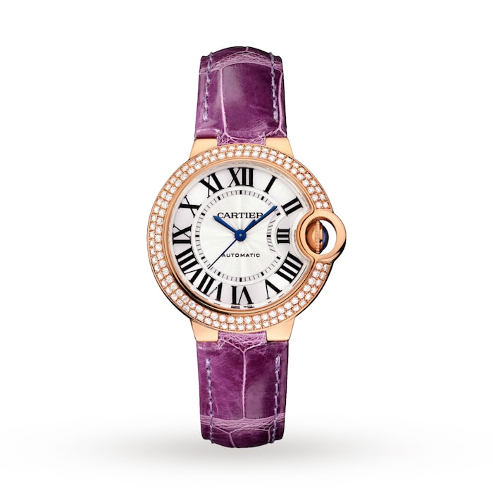 Cartier  Ballon Bleu de Cartier watch, 33mm, automatic movement, rose gold, diamonds, leather