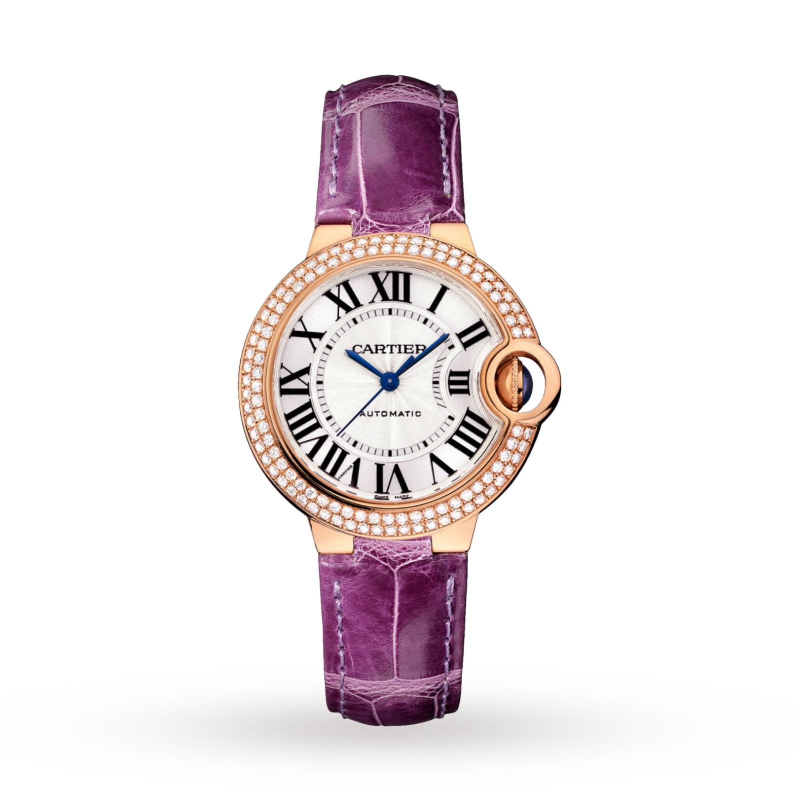 Cartier ballon Bleu De Cartier Watch, 33mm, Automatic Movement, Rose Gold, Diamonds, Leather